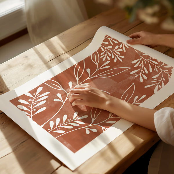terracotta brushed leaf print