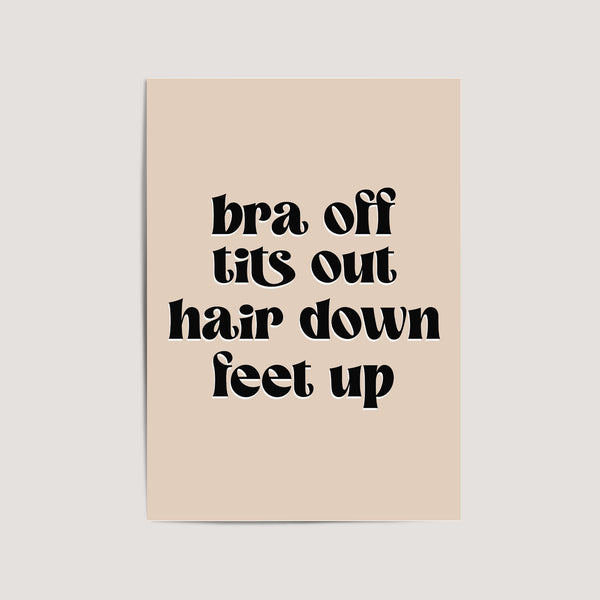 beige and black bra off tit out print