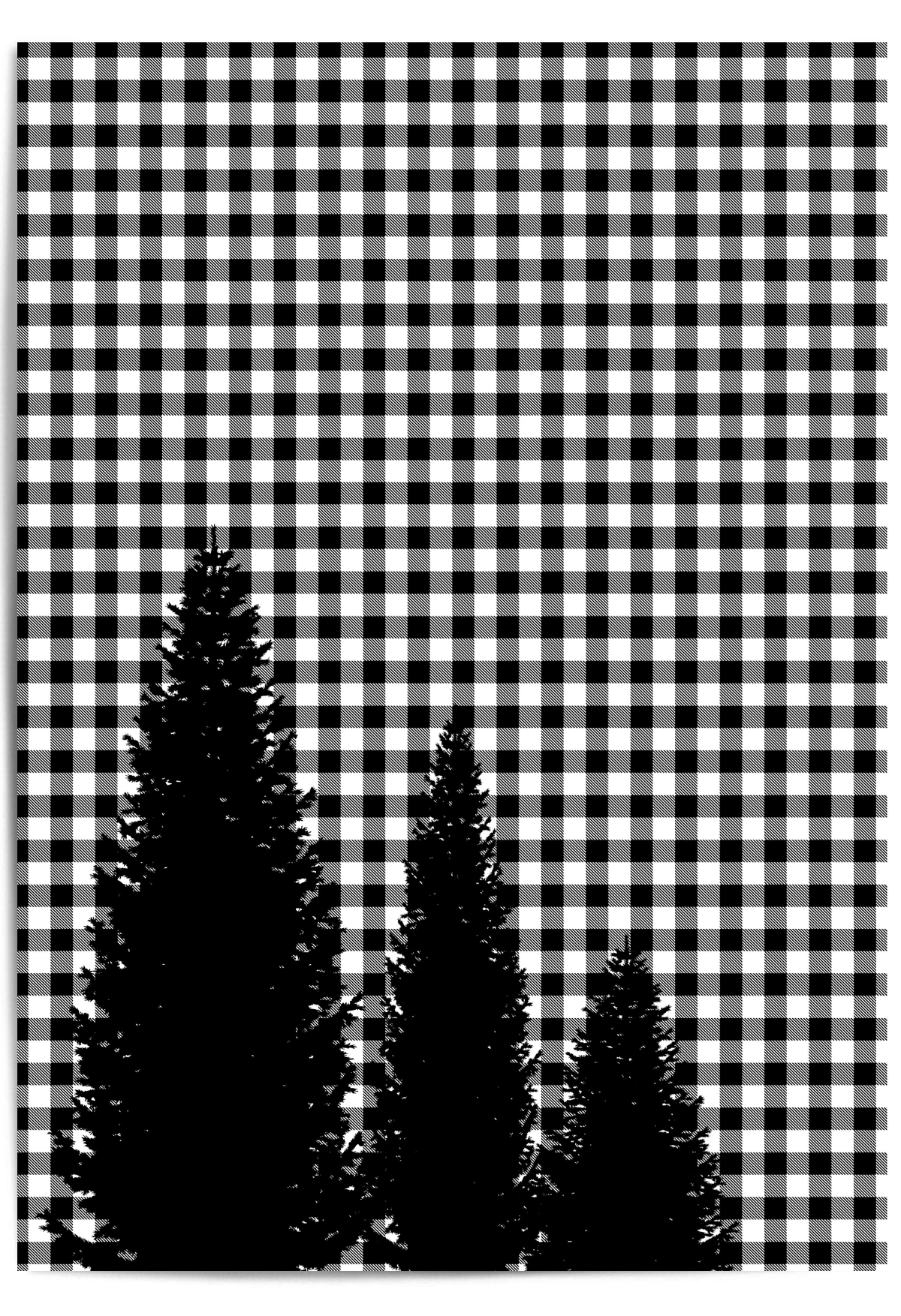 Buffalo plaid Christmas trees wall art print black and white