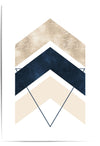 Geometric design with chevron patterns in beige, navy, and white on a white background