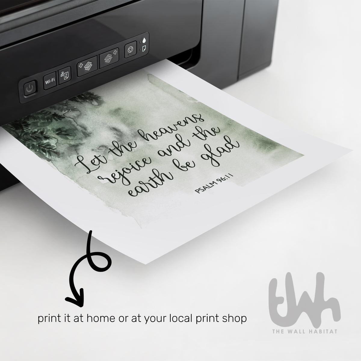 Let the Heavens Rejoice Psalm 96:11 Christmas printable with sage green botanical watercolour