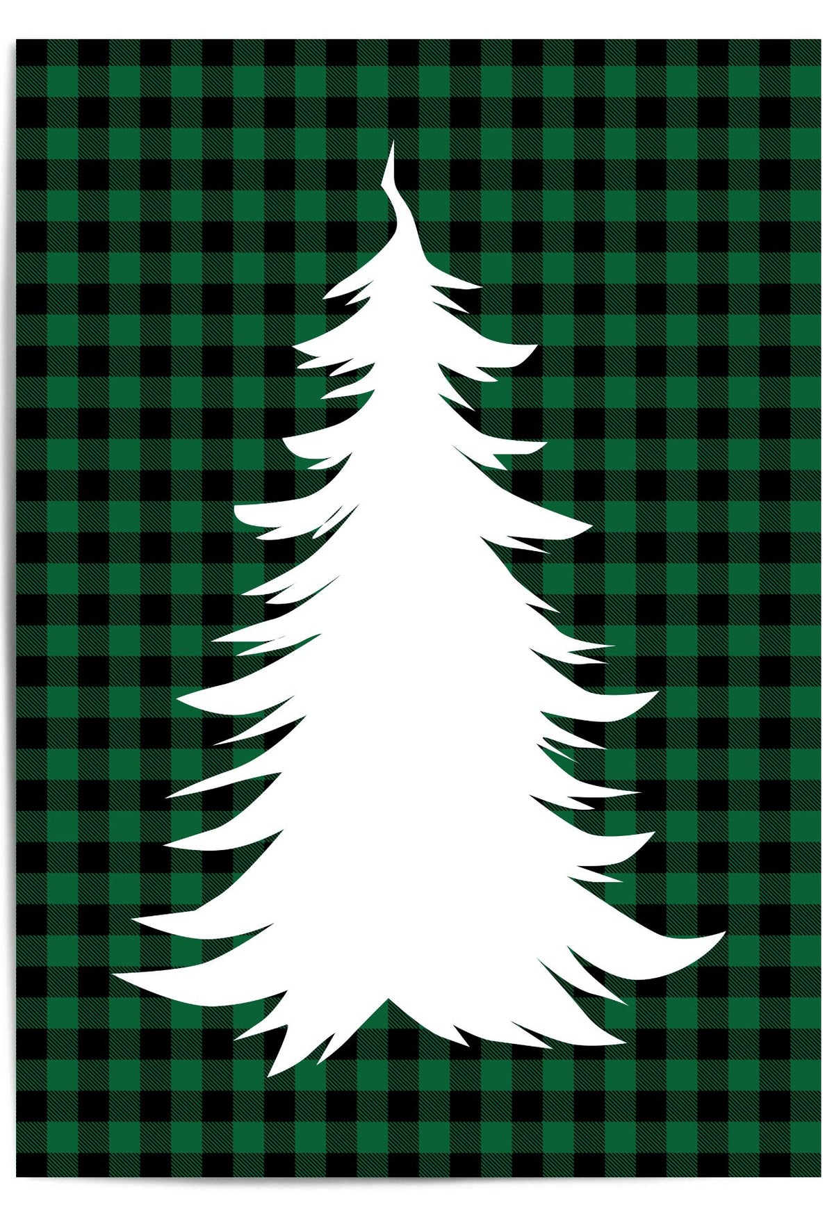 Buffalo plaid Christmas tree wall art print green and black