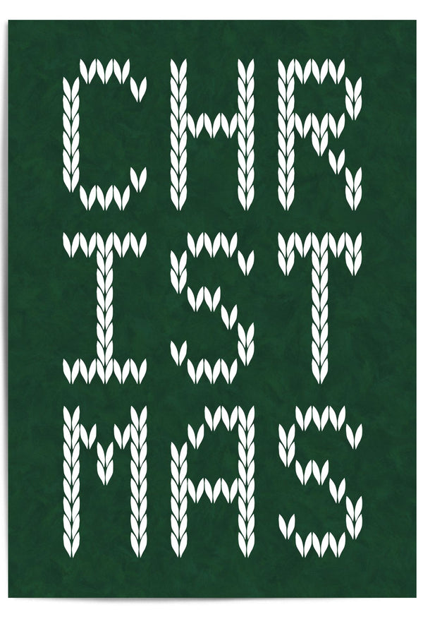 Modern green and white Christmas wall art print knit pattern