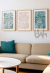 teal and beige beach house prints
