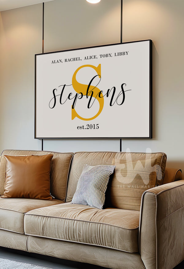 Colorful Family Name Monogram Wall Art – Personalized Print with Established Date | Custom Home Sign
