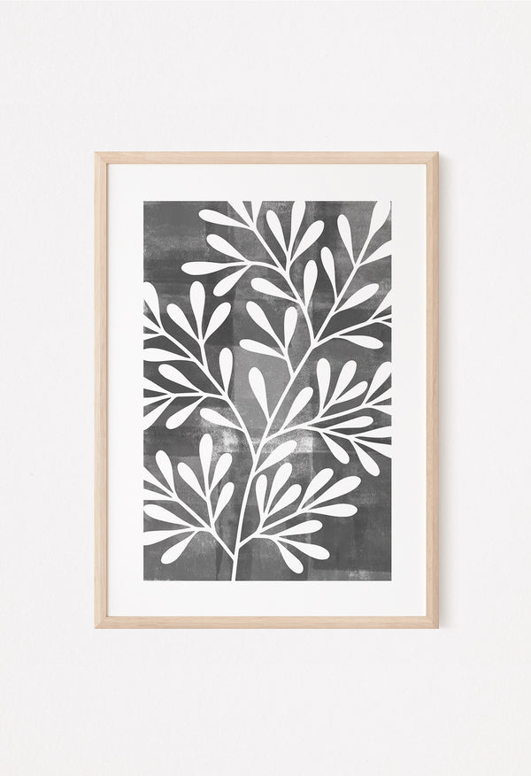 dark grey brushed leaf print