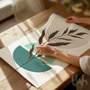 mid century teal and light brown art