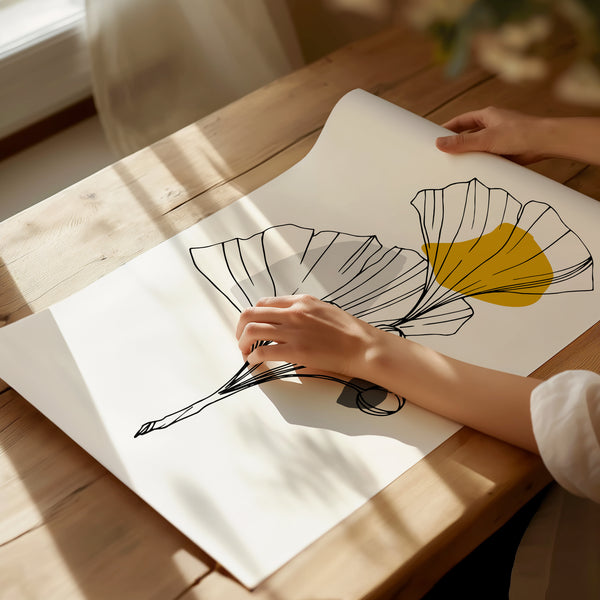 ginko mustard grey leaf poster