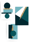 teal and gold abstract print set of 3