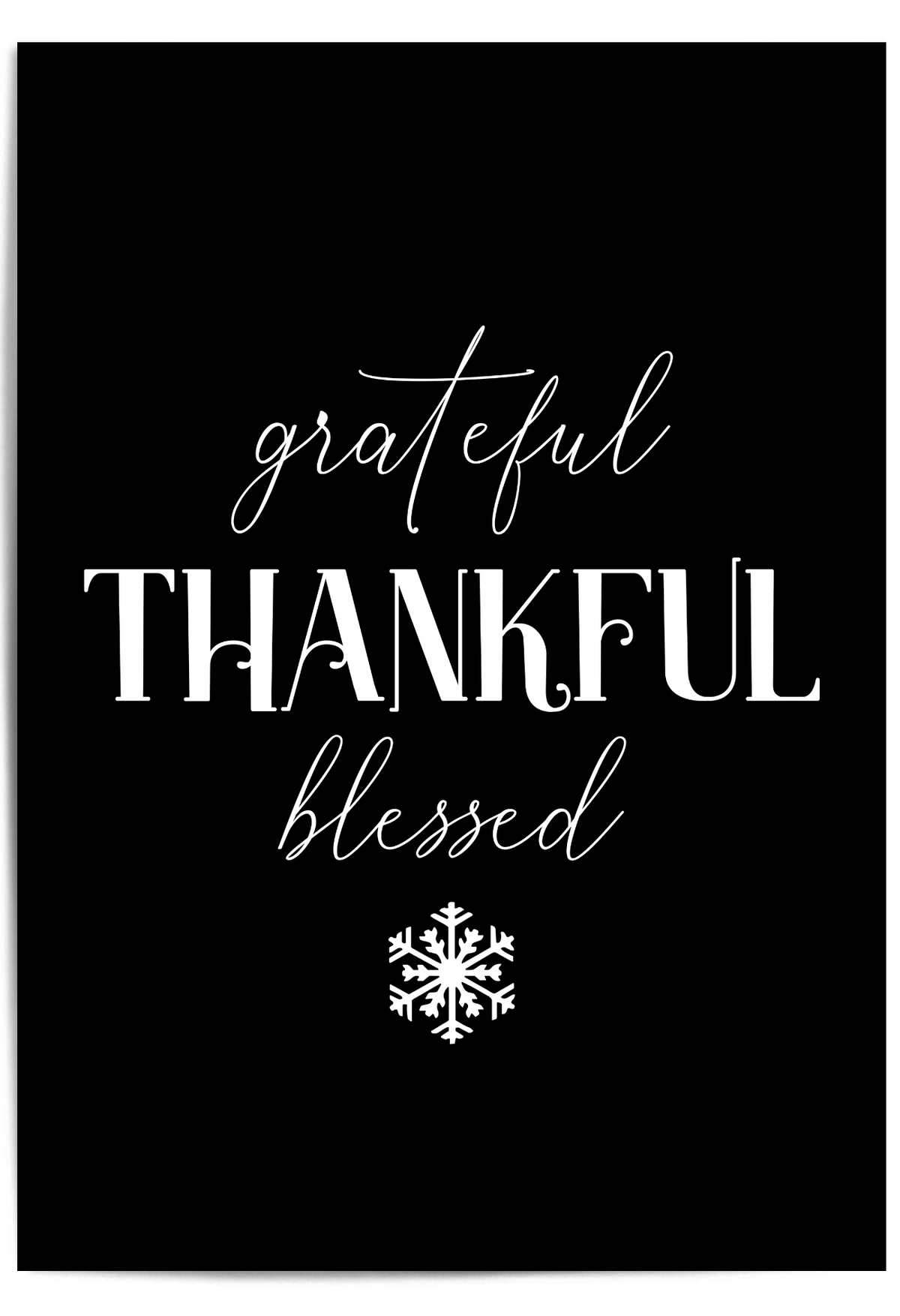 Grateful Thankful Blessed Christmas wall art print black and white