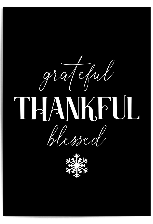 Grateful Thankful Blessed Christmas wall art print black and white