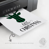 Green buffalo check Christmas tree printable with white evergreen silhouette