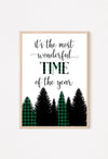 It’s the Most Wonderful Time of the Year Wall Art – Green Buffalo Plaid Christmas Tree Print