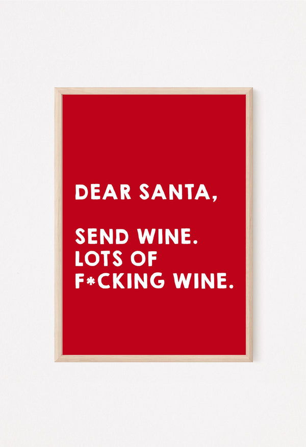 Funny Christmas Wall Art – Dear Santa Send Wine Print – Sarcastic Holiday Decor – Red Funny Christmas Sign for Home