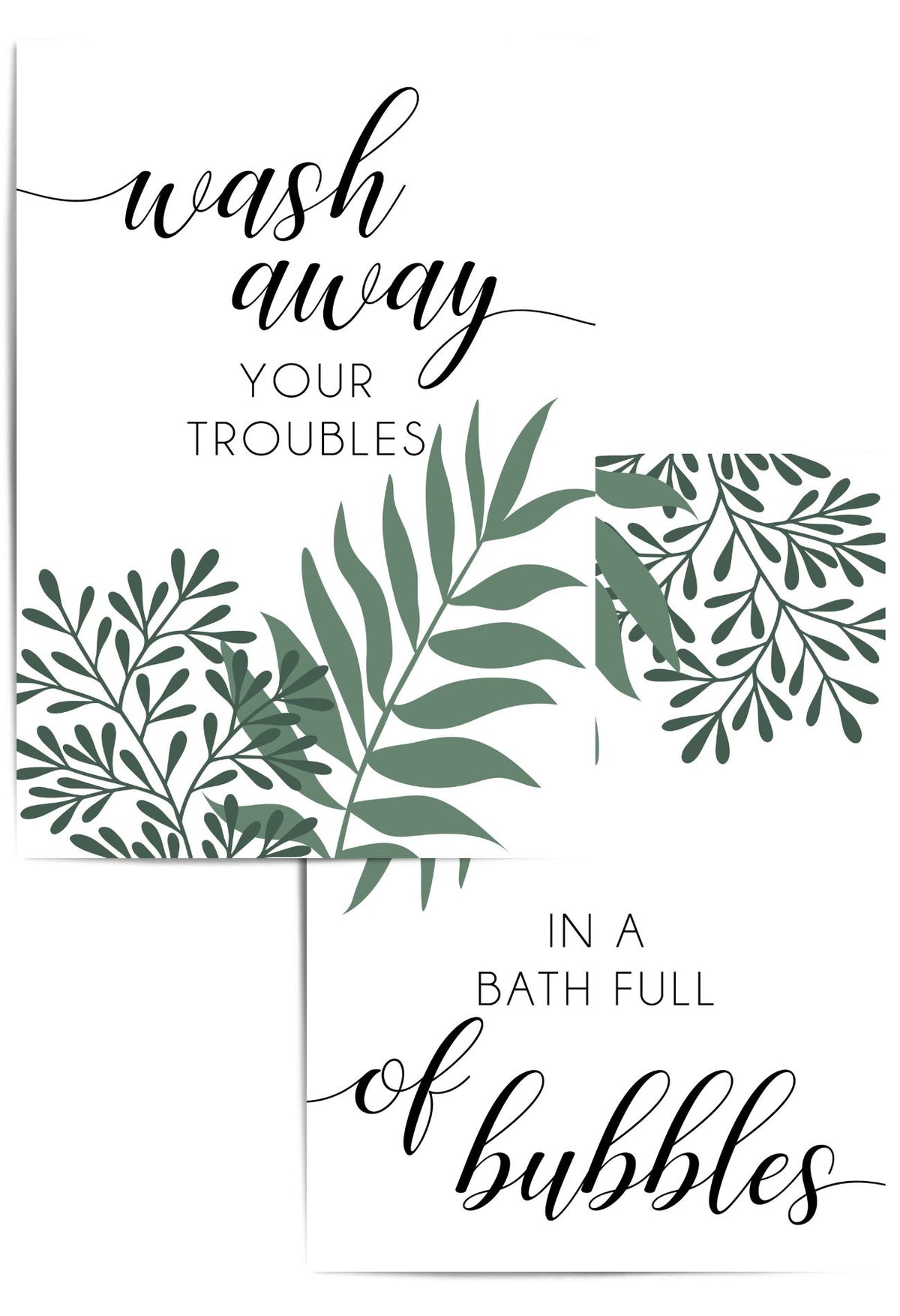 wash away your troubles bathroom prints in green grey