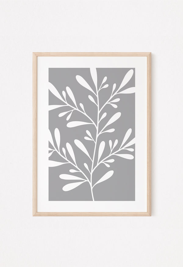 grey wall print poster leaf design