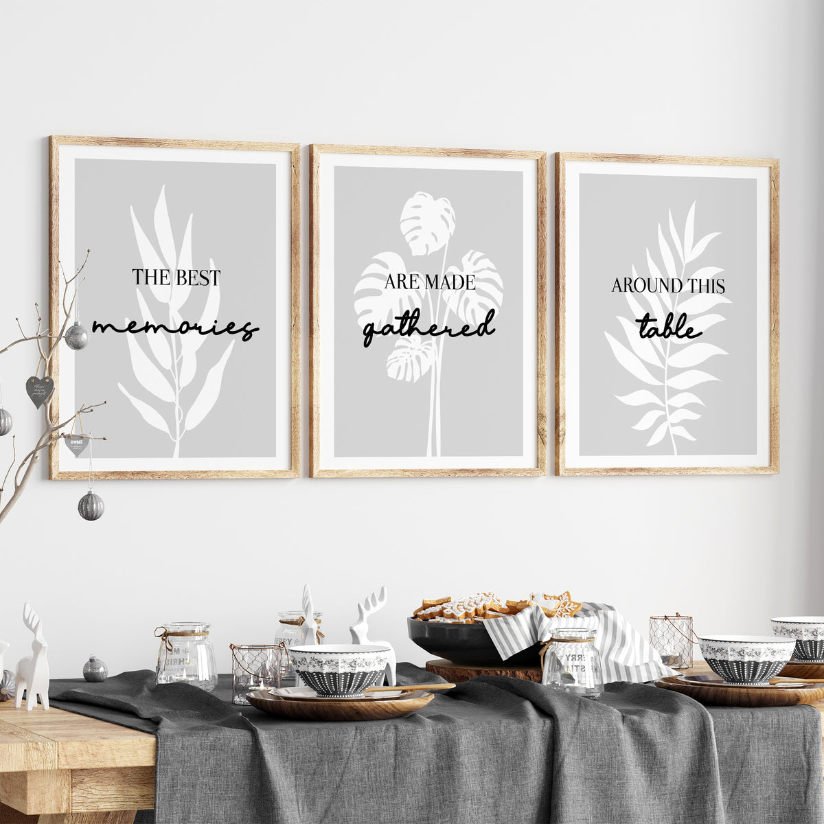 set of 3 grey kitchen wall art