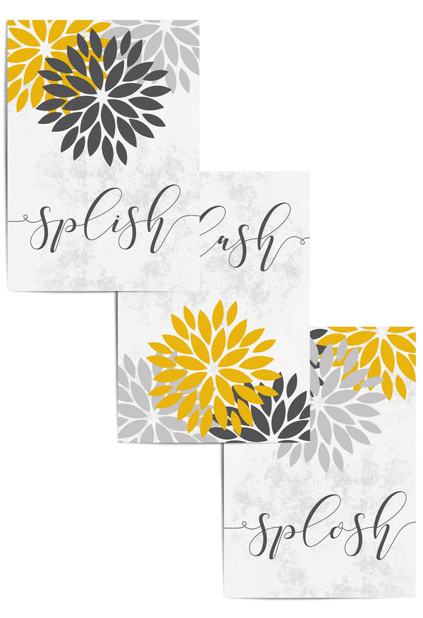 set of 3 yellow and grey bathroom decor