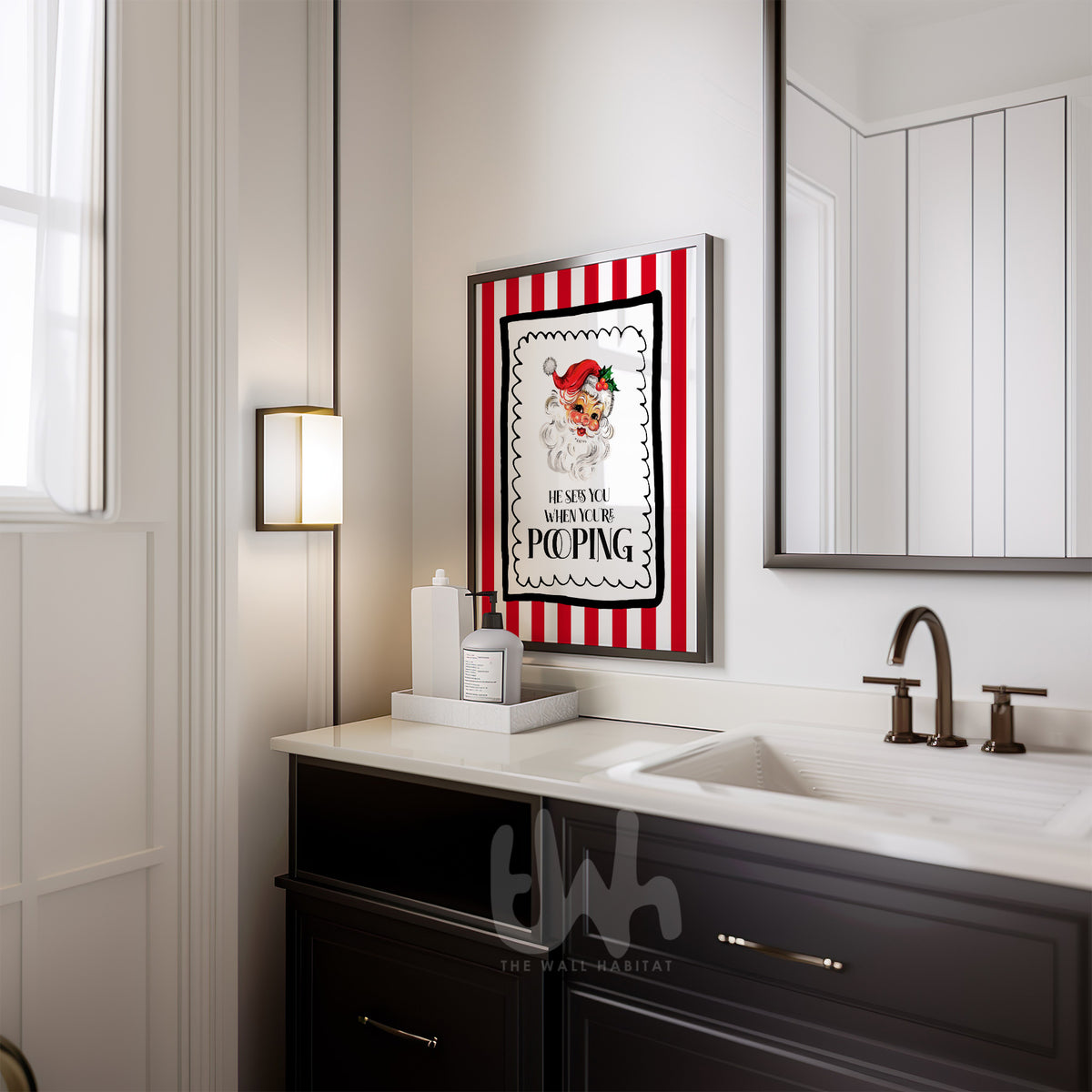 Funny Santa Bathroom Christmas Print | He Sees You When You're Pooping Wall Art