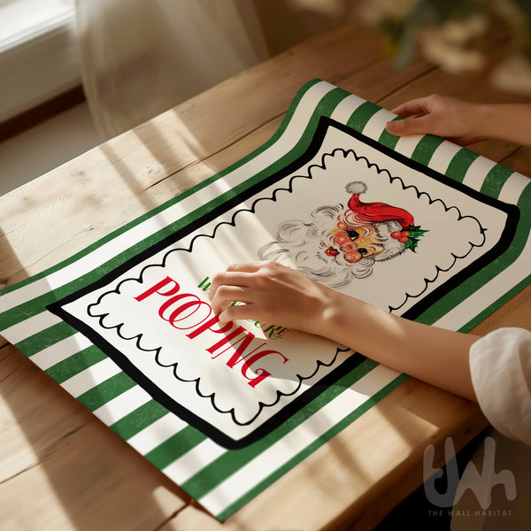 Person holding retro Santa funny Christmas bathroom print