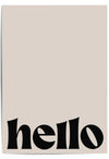 Beige print with 'hello' printed in black text