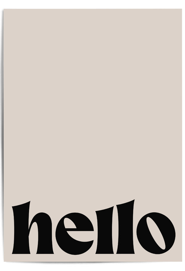 Beige print with 'hello' printed in black text