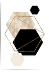 Black Beige Gold Geometric Hexagon Abstract Wall Art – Minimalist Modern Decor for Neutral Living Rooms, Hallways & Bedrooms