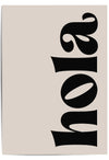 Minimalist “Hola” wall art with bold black font on a beige background