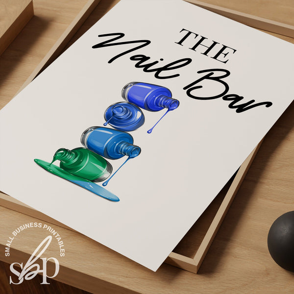 The Nail Bar, Nail Salon Wall Art, Nail Salon Prints, Nail Salon Decor, Nail Studio Decor, Nail Tech Room Decor, Blue Beauty Salon Decor