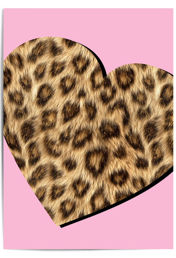 Pink leopard heart wall art print with blush pink background, glam animal print decor