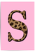 Leopard print letter 'S' on a pink background