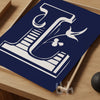 Personalized floral monogram wall art featuring a detailed white letter 'L' with botanical elements on a navy blue background, displayed on a wooden tray