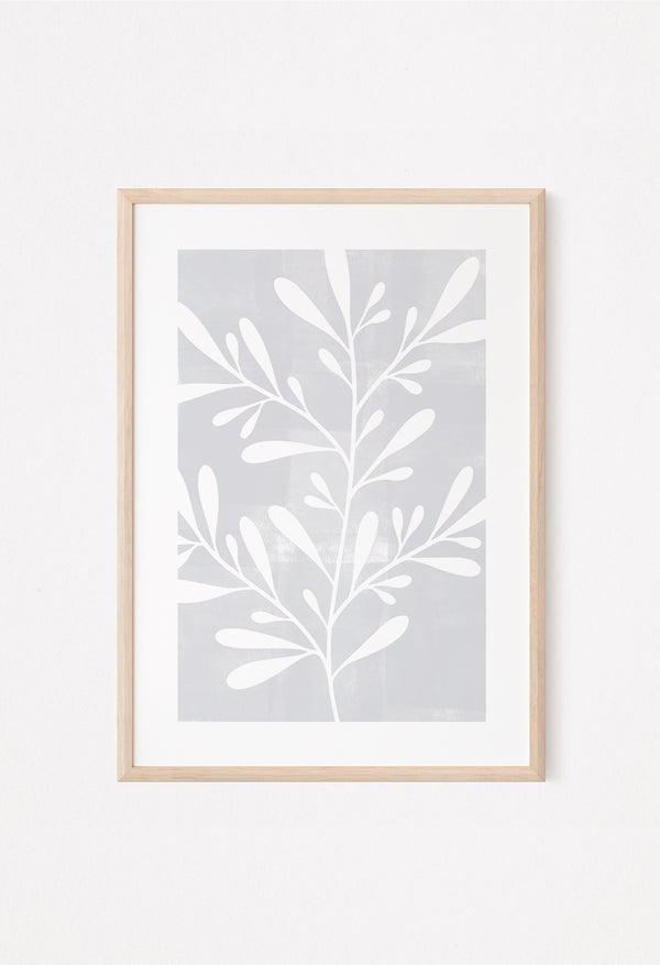 light grey brushed leaf print