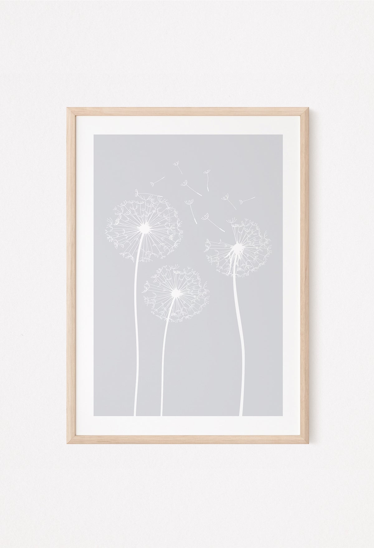 dandelion light grey poster with 3 dandelions