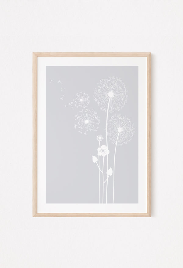 poster 5 light grey dandelion wall art