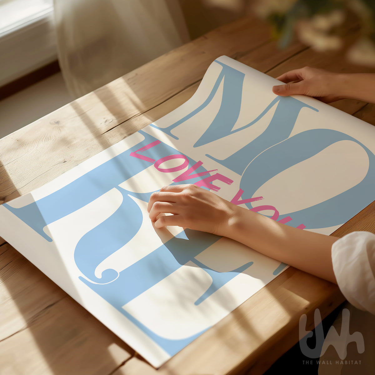 Love You More Baby Blue & Pink Wall Art Print – Romantic Typography Poster