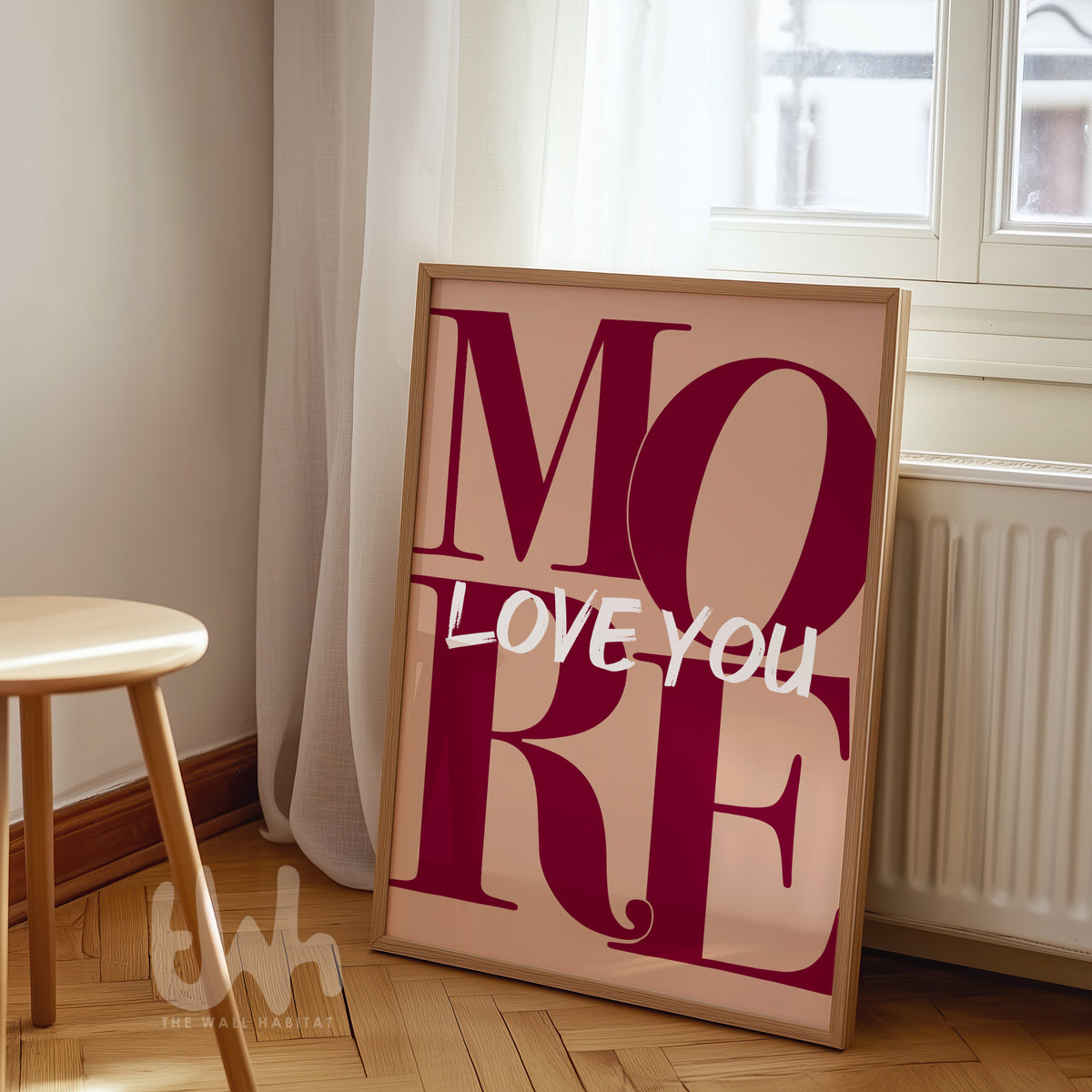Love You More Burgundy & Tan Wall Art – Romantic Typography Print