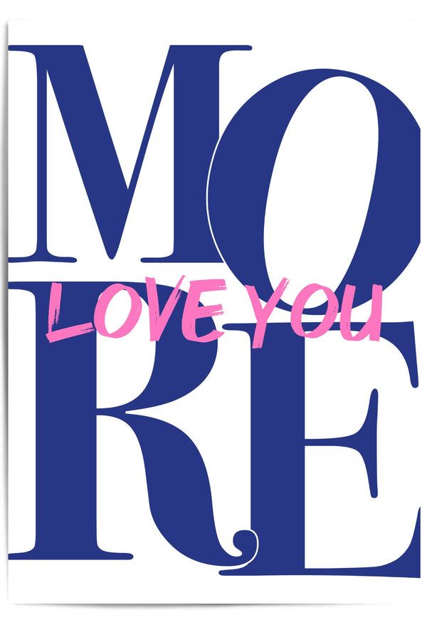 Love You More Typography Wall Art – Navy Blue & Pink Romantic Print
