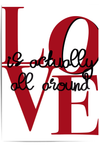 Love Is Actually All Around typography wall art with bold red lettering on white background