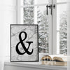 Modern ampersand wall art featuring a bold black '&' symbol on a grey marble background, styled on a wooden tray – perfect for minimalist couple’s décor