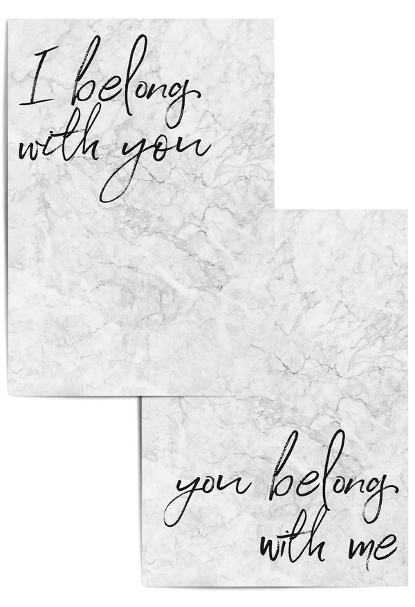 I belong with you, you belong with me set of 2 bedroom marble wall art