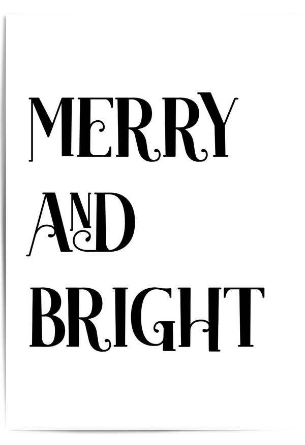 Merry and Bright black and white Christmas wall art print