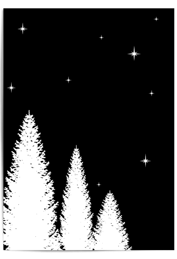 Minimalist Christmas Trees Wall Art Print – Black and White Modern Holiday Decor