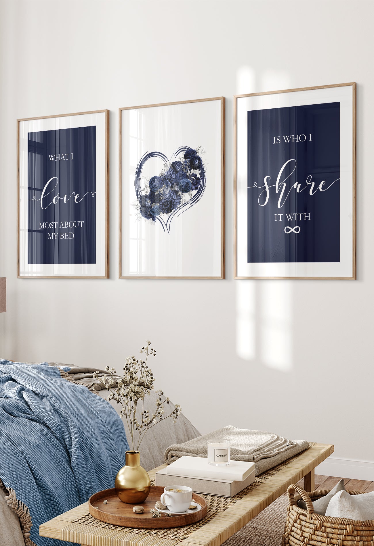 set of 3 blue and silver bedroom decor