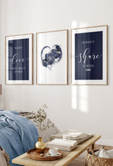 set of 3 blue and silver bedroom decor