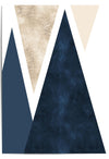 Abstract art print with geometric shapes in blue, beige, and white on a white background