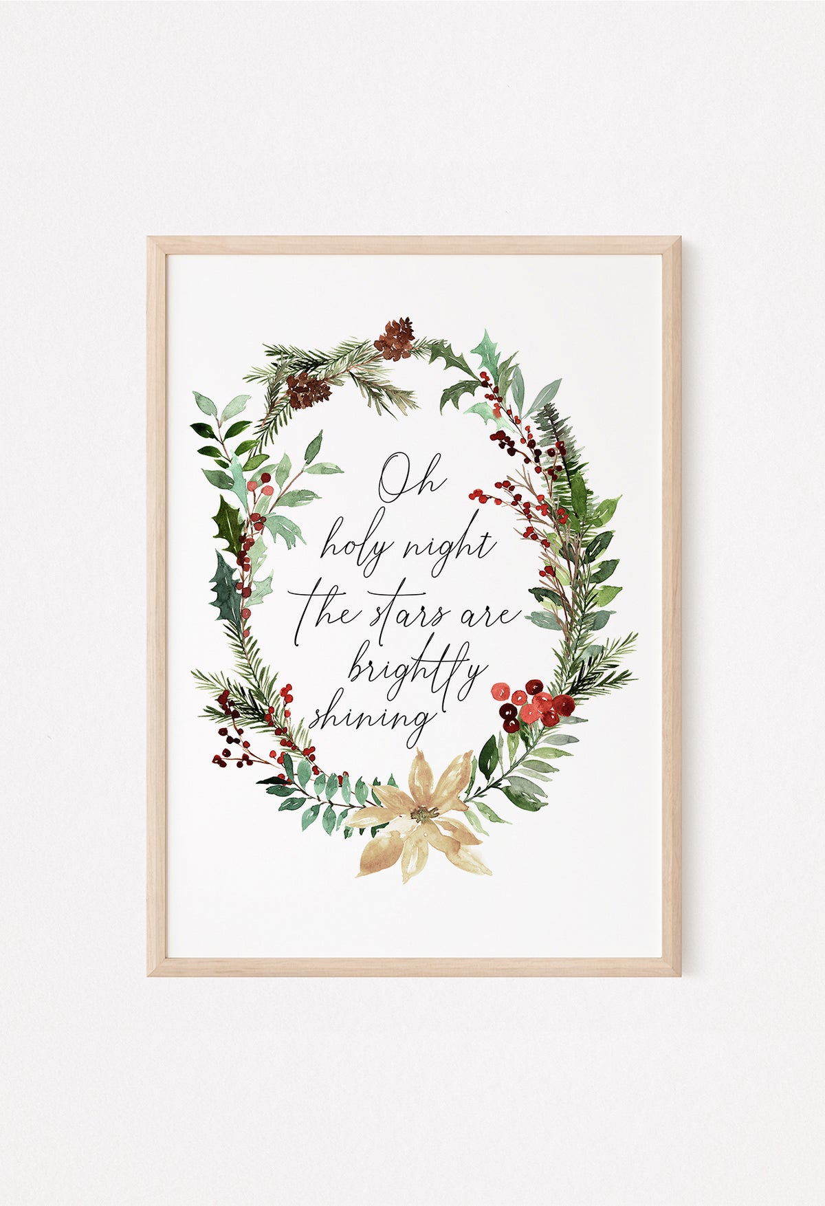 Elegant holiday wall art with poinsettia and pine branches