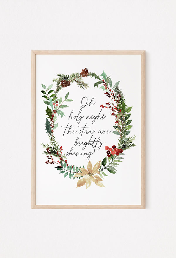 Elegant holiday wall art with poinsettia and pine branches