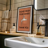 Orange please wash your hands bathroom wall art print