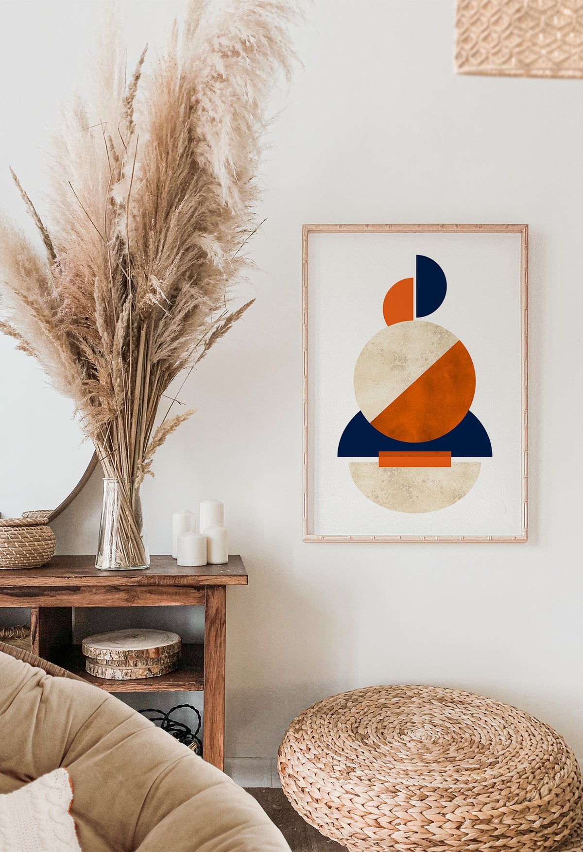 geometric orange and beige blue poster art